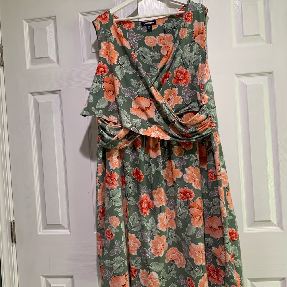 L L Bean 3X Women’s Dress Sleeveless floral cotton/viscose